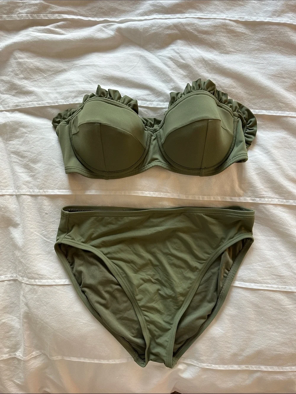 Michael Kors Olive Green Ruffle Bandeau Bikini Set - Women Swim size medium